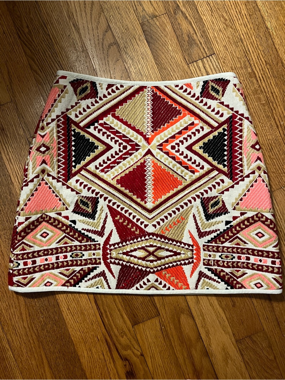 Embroidered Aztec Mini Skirt in Red, Orange & Pink